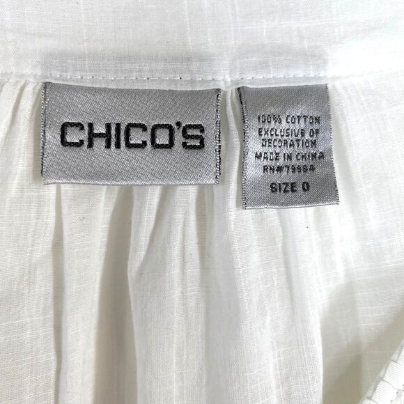 Chicos White Cotton Embroidered Boho Peasant Tunic Top Size 0 or Small - Picture 3 of 7